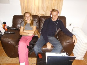 Leo and Pippa taking it easy along with the two puppies, Boris and Barney