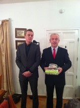 Here is Leo and me getting ready  to go out to the sixth form Christmas bash.