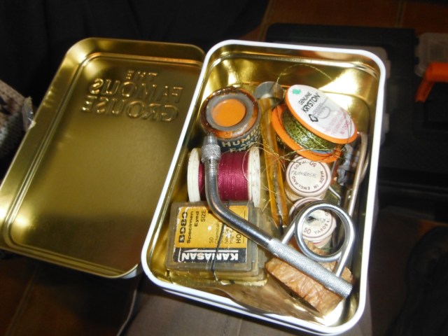 Ted´s box of fly tying things which includes a nifty hand-held vice.