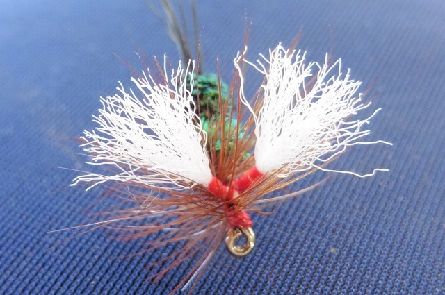 The white wings are tied from calf tail and can be easily seen even when the light conditions are not so good.